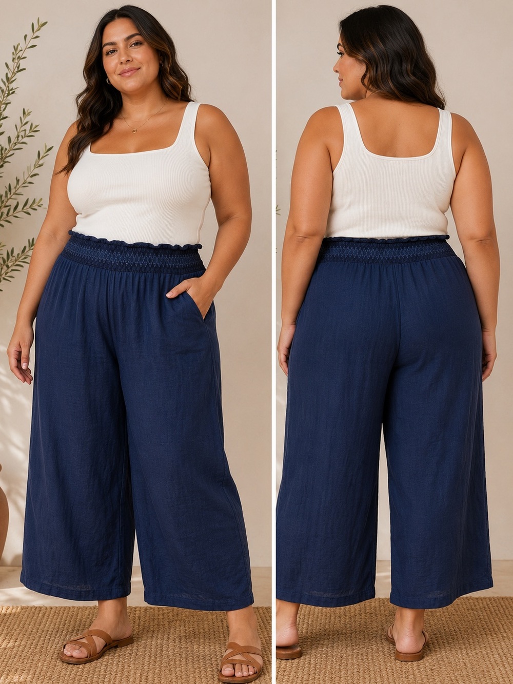 Alyx Wide Leg Boho Pants in a dark/midnight blue